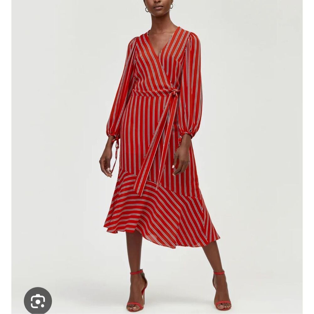 Warehouse ASOS red striped long sleeve midi dress